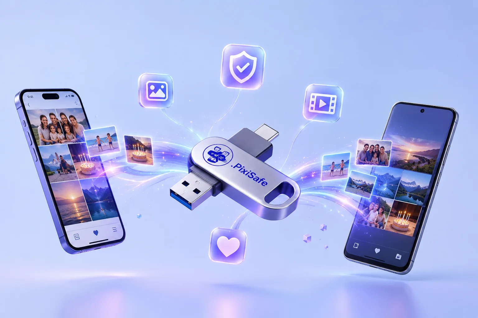 PixiSafe : transfert et sauvegarde de photos et vidéos entre smartphones et clé USB